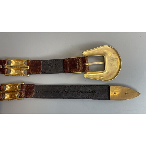 Vtg 80s Lady Captiva Leather Metal Western Belt Women MED Brown Gold Rodeo Bling - Picture 7 of 8